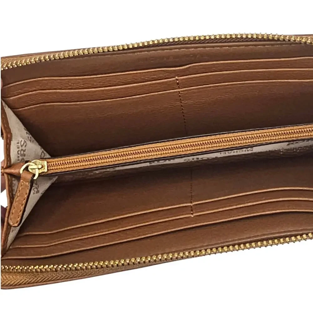 Michael Kors Brown Jet Set Travel Continental Leather Wallet with Gold Hardware